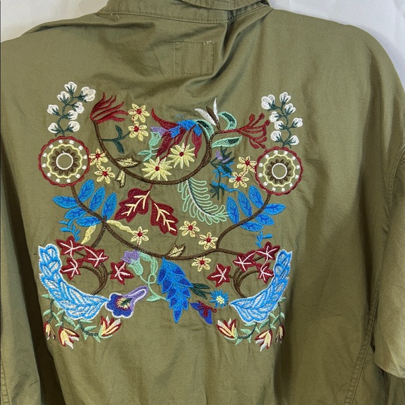 Hayden Embroidered Utility Jacket olive green Size 2x Cinch waist Snap Closure - Picture 3 of 8